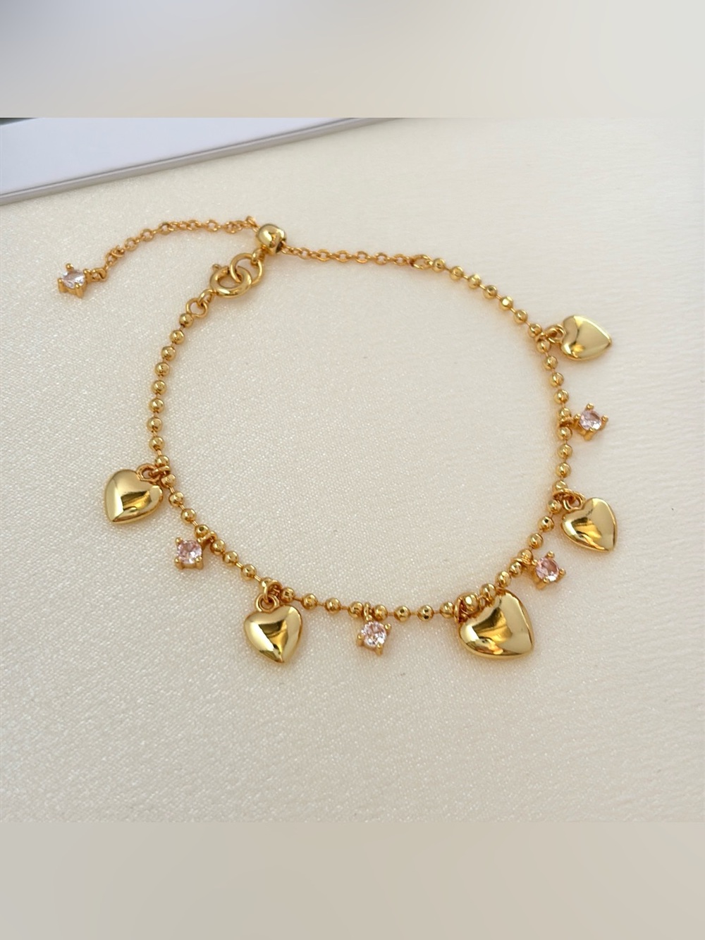 Adjustable CZ Love Heart Charm Bracelet for Women